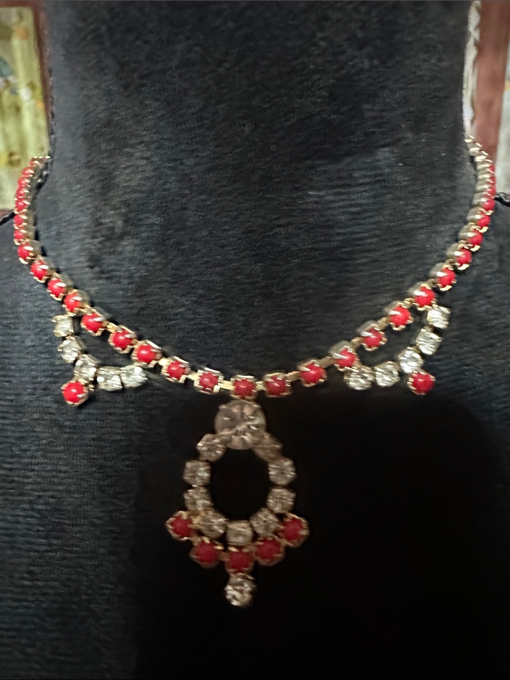Red and Clear Crystal Statement Necklace - Women Jewelry